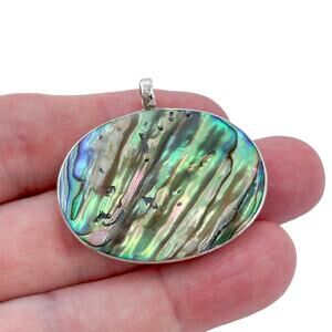 Vintage Sterling Silver 925 Abalone Shell Oval Pendant